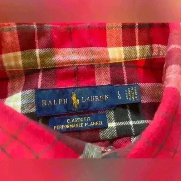 Ralph Lauren Flannel Button Down Collared Shirt Red White Black Plaid Mens Sz L - Picture 3 of 14